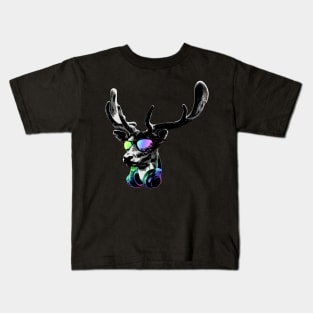 Deer DJ GreyCool and Funny Music Animal With Sunglasses And Headphones. Kids T-Shirt